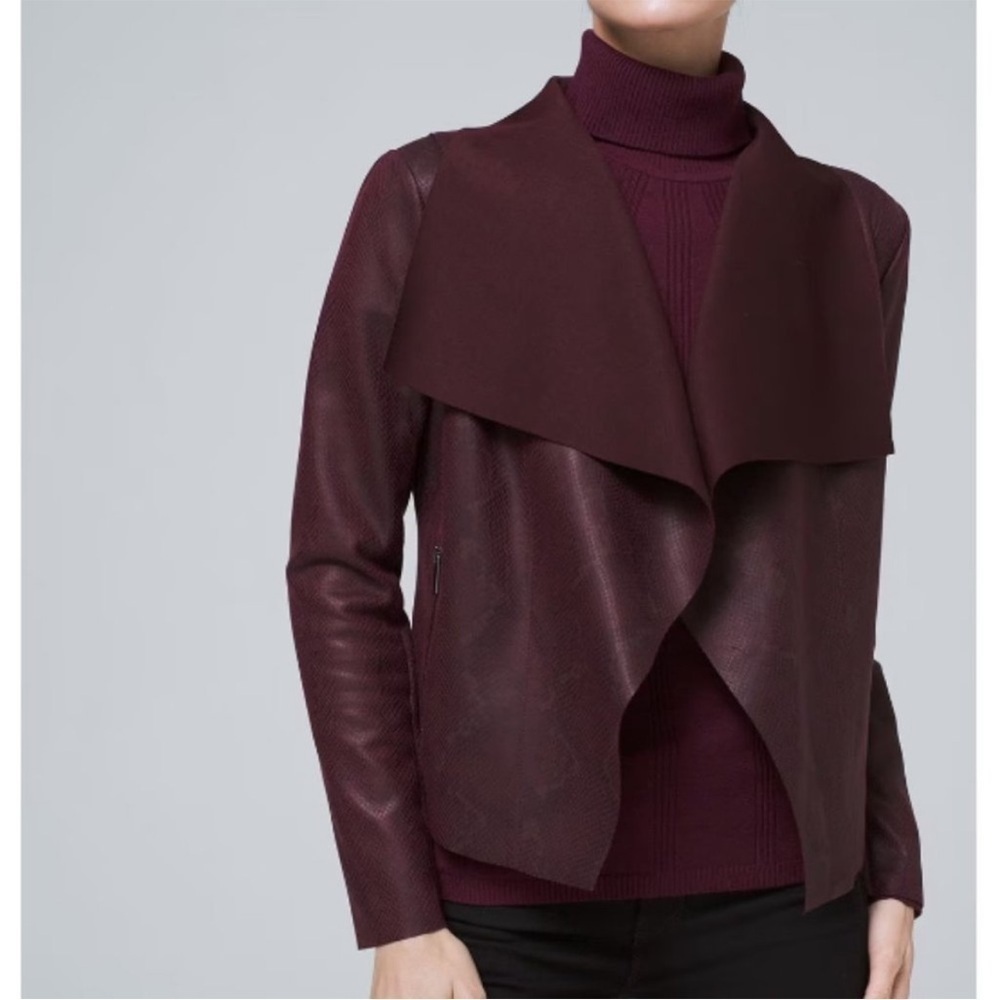 WHBM Cabernet Faux Leather Drape Front Jacket S XS